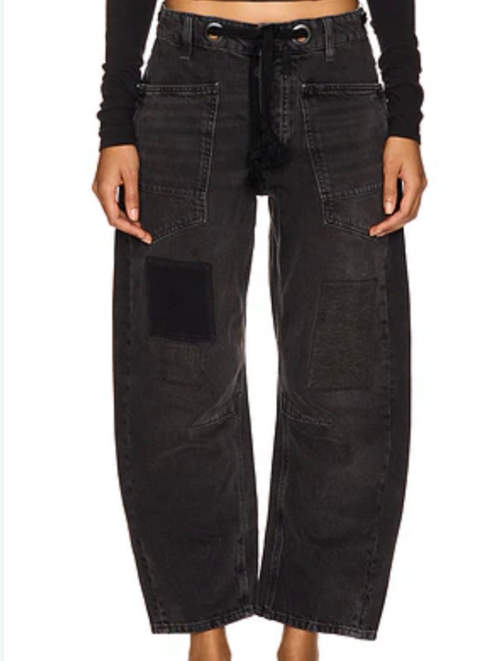 We The Free Black Patchwork Relaxed Jeans